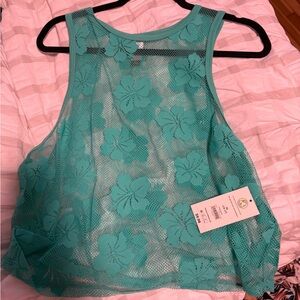 Floral Mesh Tank Top - Green